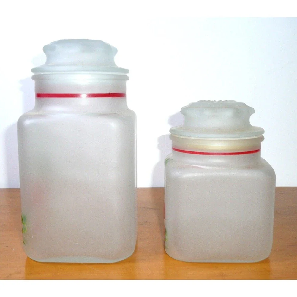 Vintage Anchor Hocking Strawberry Canister Set, 4 Piece Frosted/Satin Glass